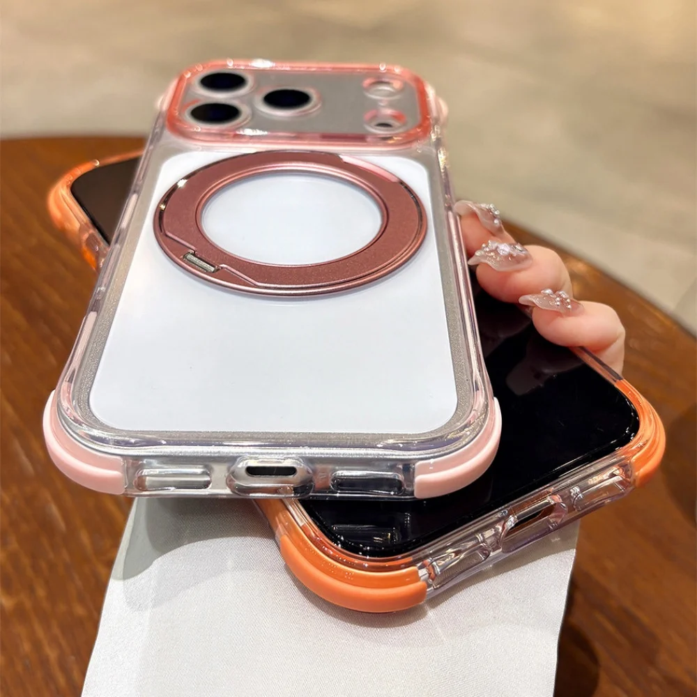 Kristallklare MagSafe-Handyhülle für iPhone 18 17 16 15 14 Pro Max mit drehbarer magnetischer Halterung, stoßfester Bumper-Cover – Detail 8