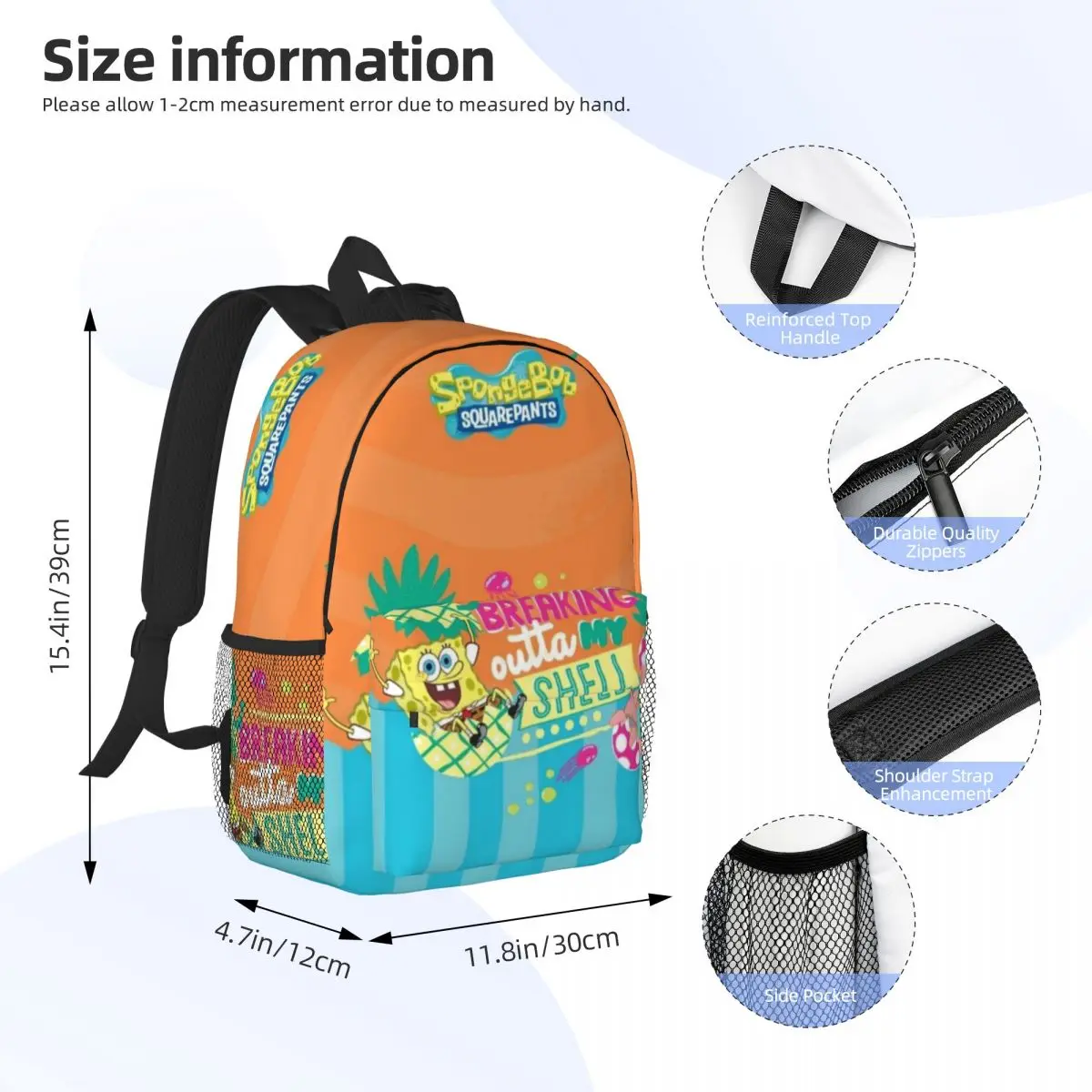 Tas ransel anti air Spongebob, tas perjalanan ringan dengan banyak kantong untuk organisasi 15 inci