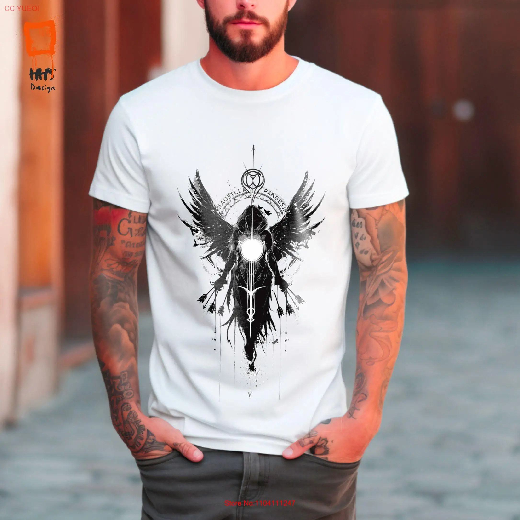 Mystical Light Angel T Shirt Divine Energy Wings White Spiritual Guardian Celestial Being Top Sacred Geometry Art