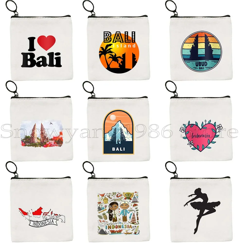 

Vintage Beach Ubud Bali Emblem Indonesia Flag Map Balinese Gifts Canvas Key Coin Purse Case Lipstick Bag Wallet Zipper Pouch