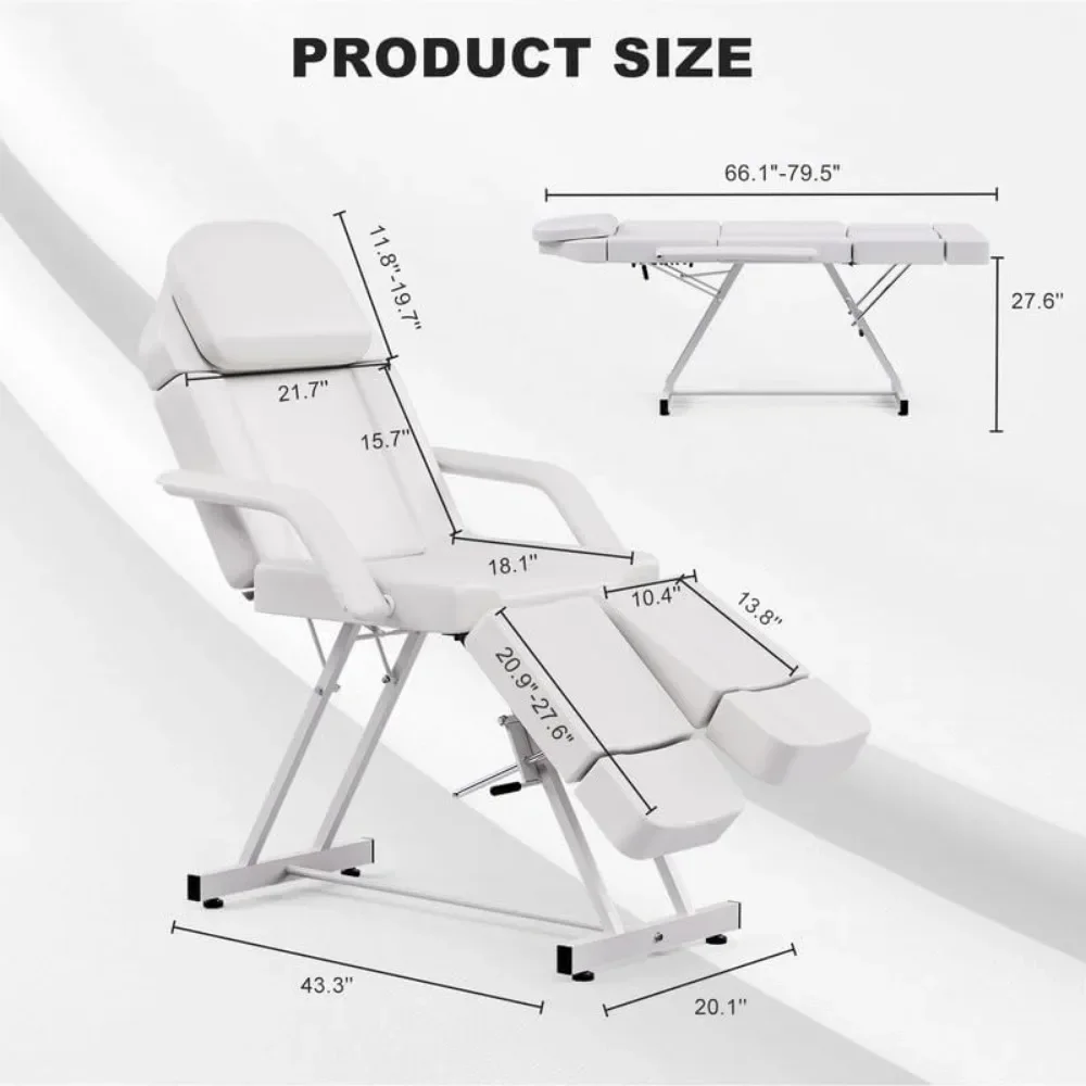 Multi Purpose Tattoo Bed Chair, Mesa de massagem com armazenamento para esteticista, Dividir as pernas, ângulo de comprimento ajustável, 3 Seção