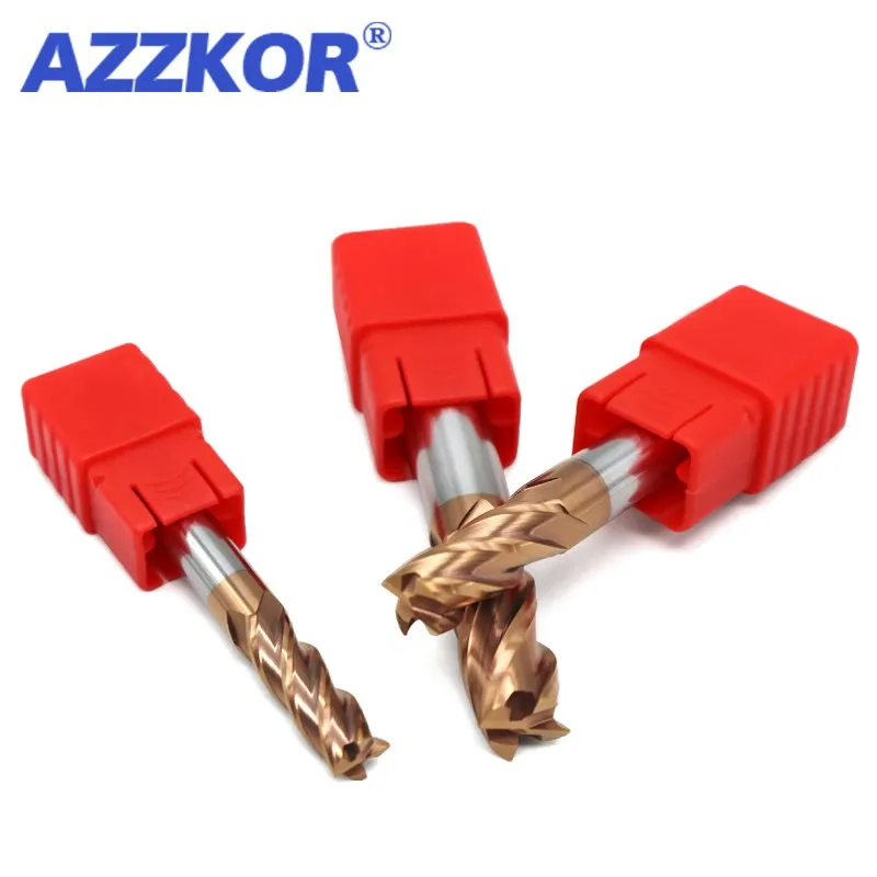 AZZKOR HRC55 4-Shank 10PCS Milling Cutter Tungsten Steel Carbide Alloy Coating 4-Flute Flat End Mill For CNC Machining Endmills