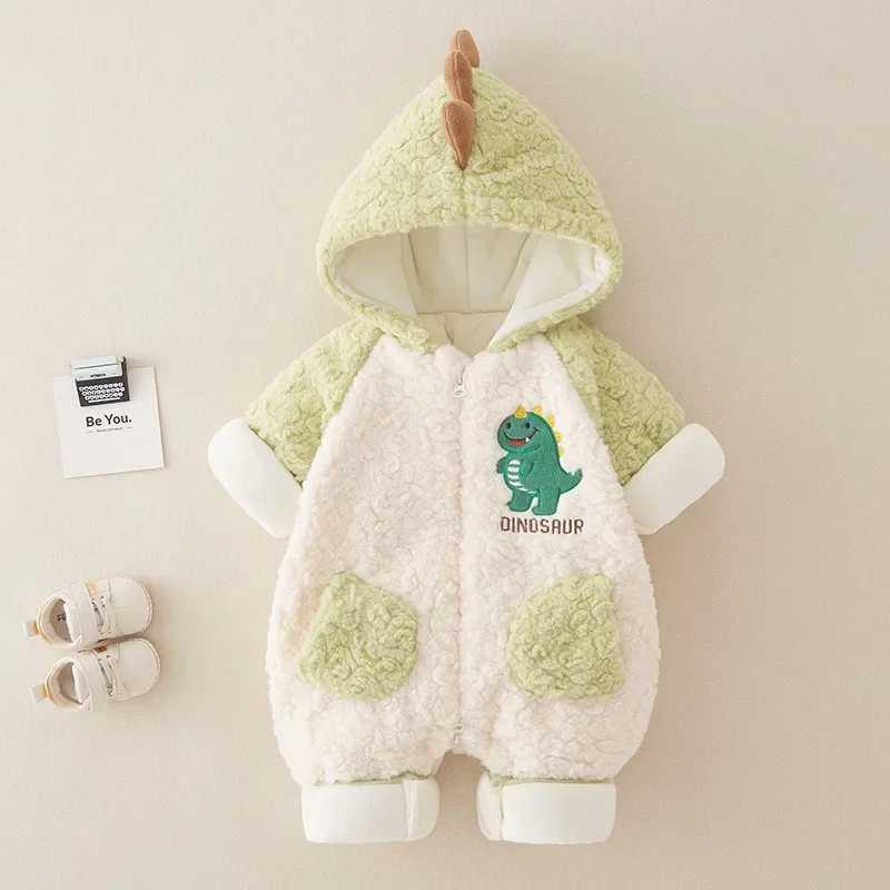 Baby Dinosaur Cartoon Cotton Clothes Baby Autumn and Winter Jumpsuit Cotton Rompers Children Plush Warm Bodysuits