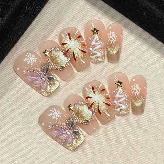 10pcs/Set False Nails Tips Fake DIY Nails Handmade Decoration Art Wearing Nail With Rhinestones Press On Full Cover Nails Plates