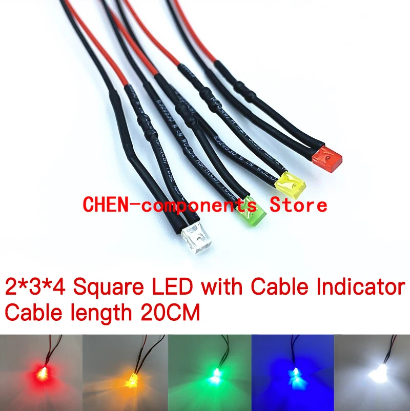 5PCS 2X3X4MM LED Light Emitting Diode 3V 6V 9V 12V 24V 36V 48V 60V 110V 220V With Cable Lamp Beads Square Model Indicator light