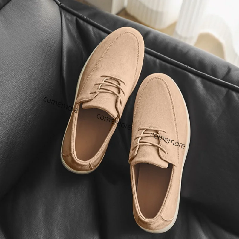 Spring Autumn Casual Suede Shoes for Men Retro Soft Sole Lace-up Office Bussiness Loafers Male Flats Mocasines Shoes De Hombre