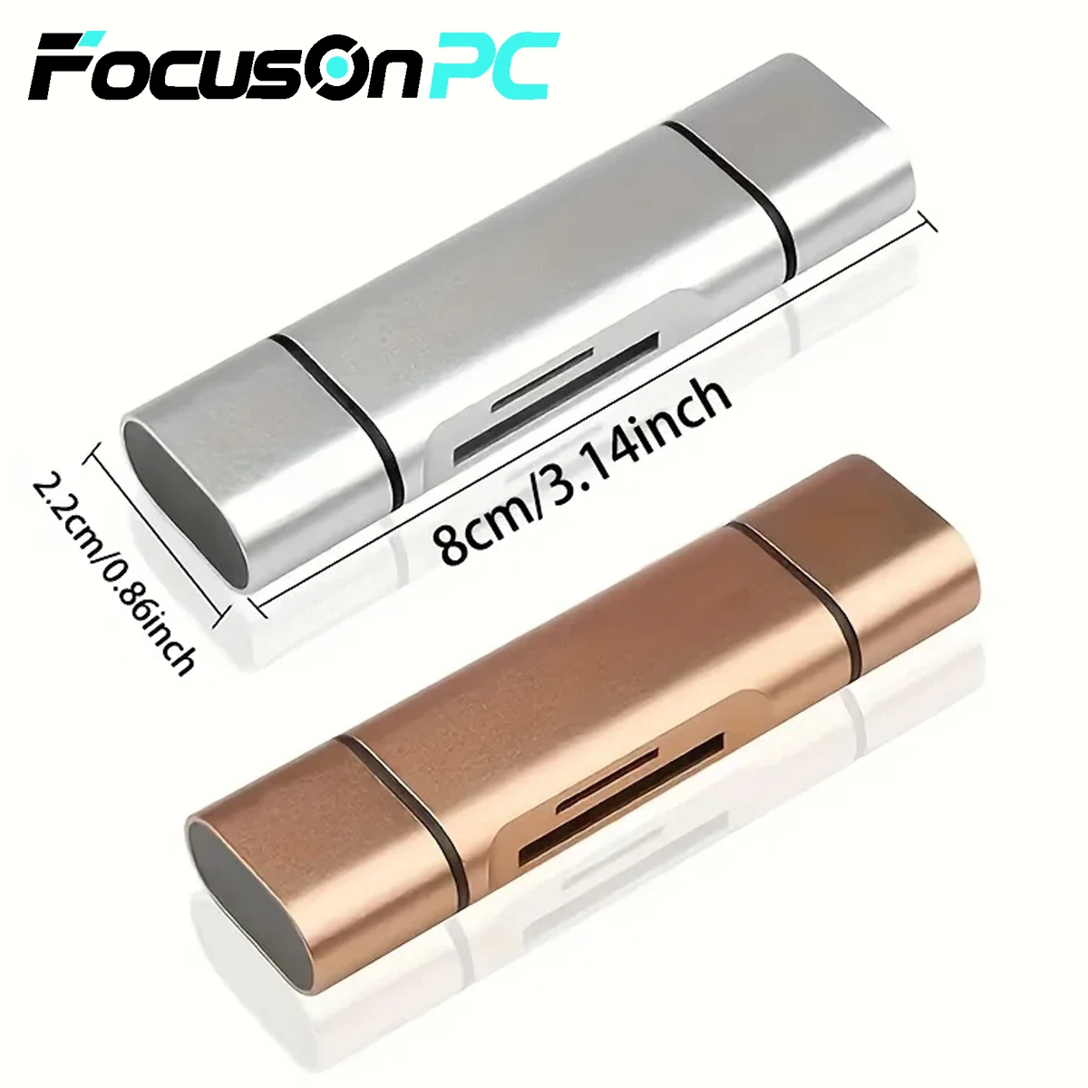 FocusOnPC 3‑in‑1 USB2.0 OTG Card Reader, Type‑C & Micro USB Adapter, TF SD Memory Card Reader for Phone Laptop Camera