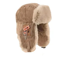 Gorro de bombardero para hombre y mujer, gorro de piel Ushanka ruso grueso y cálido, gorro de invierno a la moda para hombre y mujer, gorro ruso de esquí con orejeras en negro y gris