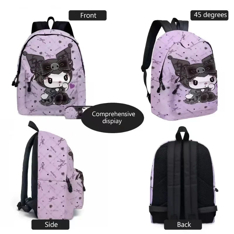 3PC-SET Printing Peripheral Sanrio Kuromi Backpack Student School Bag Pencil Case Bag Mochila Boys Girls Anime kawaii Cartoon