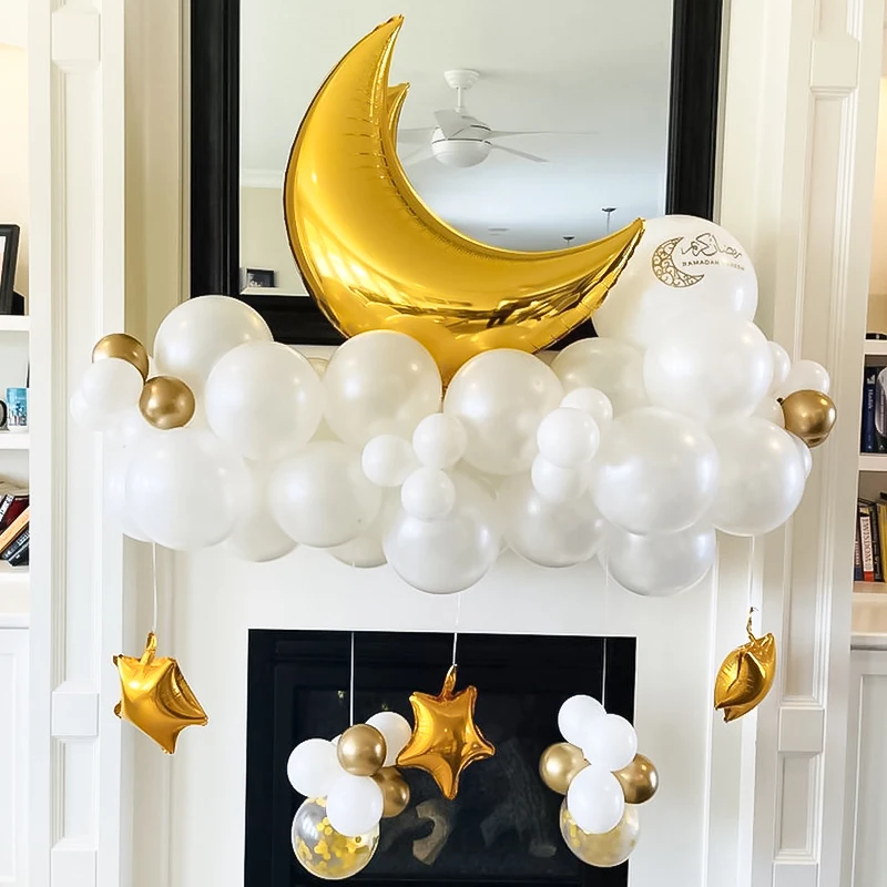 Eid Mubarak Balloon Set Platinum Confetti Moon Stars Foil Balloons Ramadan DIY Decorations Islamic Muslim Party Balloons