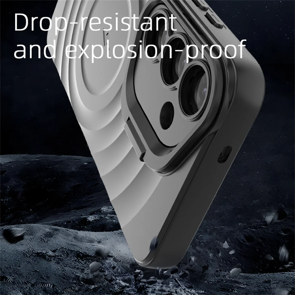 Invisible Lens Stand For Magsafe Magnetic Phone Case for Samsung S25 Ultra Edge S25 Plus Round Water Ripple Soft Silicone Cover