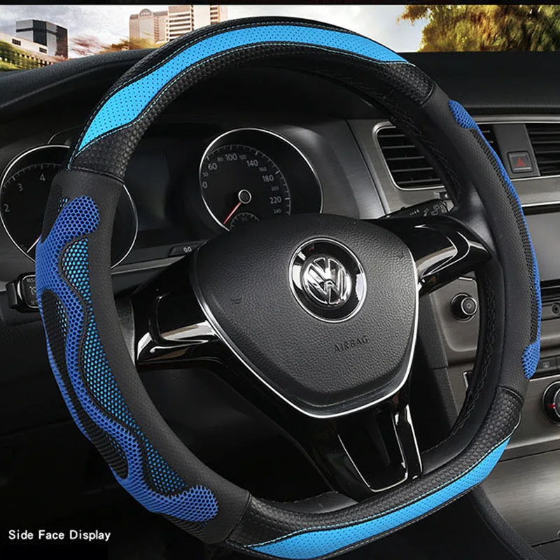 Universal D style embroidered steering wheel cover 38cm car steering wheel protection anti slip leather steering wheel wrap deco