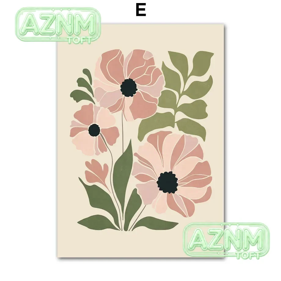 (2D Canvas Painting) Abstract Flower Market Peony Daisy Leaves Wall Art Canvas Painting Vintage Posters And Prints Picture Fo