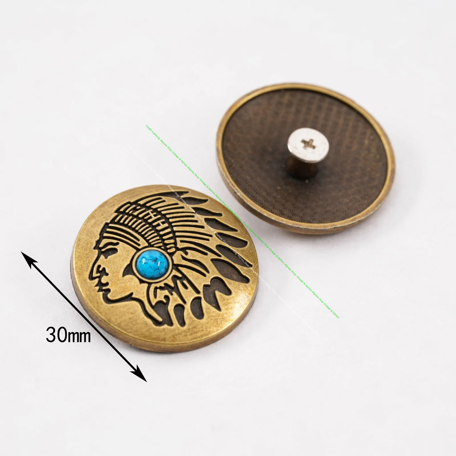 10pcs Retro Brass Turquoise southeast Southwest Indian Head Dress Leathercraft Belt Conchos For leather Handbag Screw Back