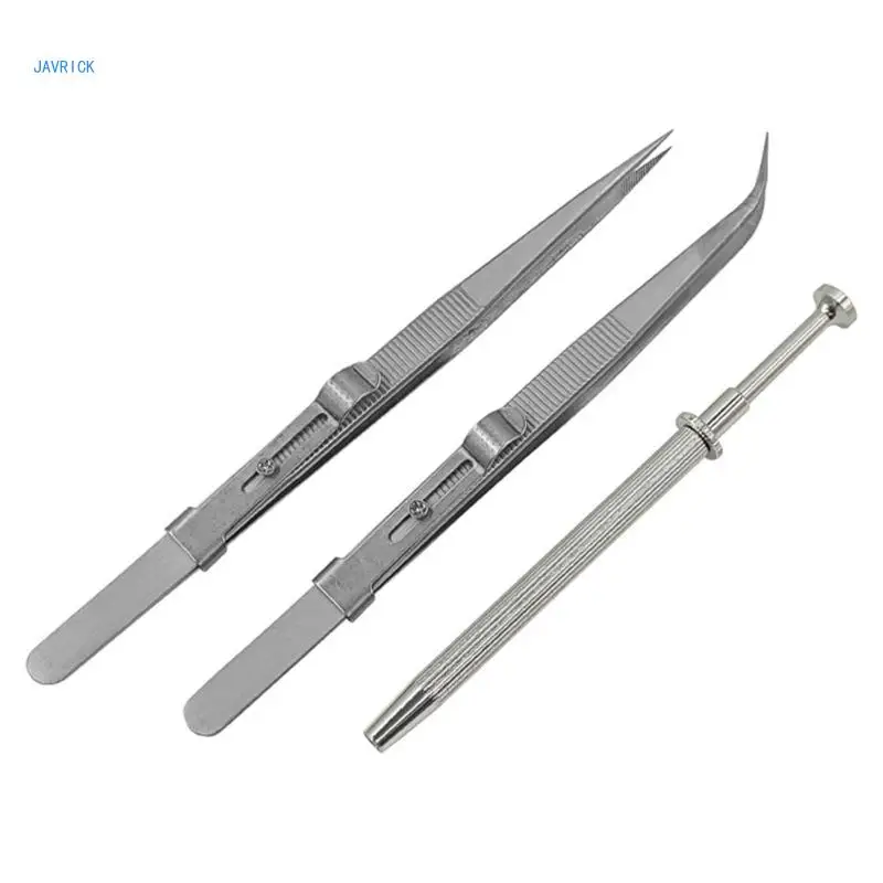 

3 Pieces Jewelry Making Tweezers and Pick Up Tool Set Stainless Steel Tweezers