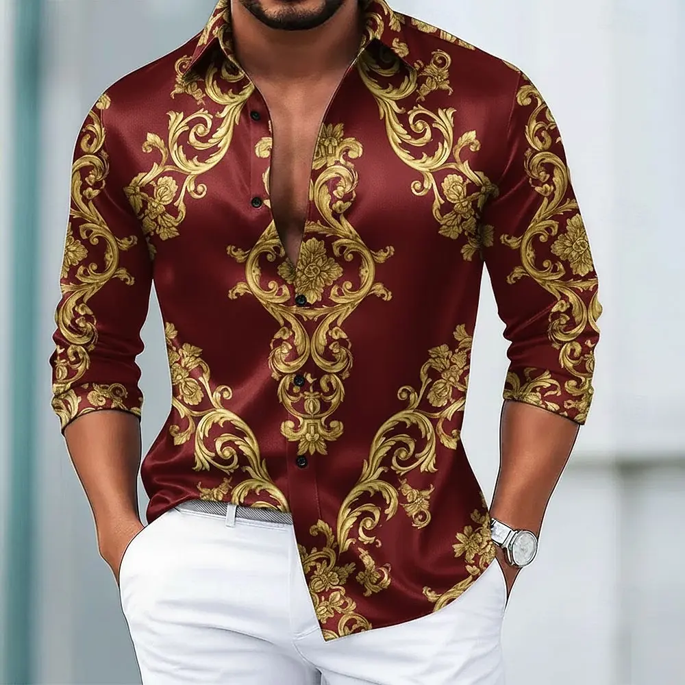 Men's Long Sleeve 3D Shirt, Vintage Floral  Graphic European Art Print, Modern Streetwear Style, 2025 Autumn Winter Casual Top