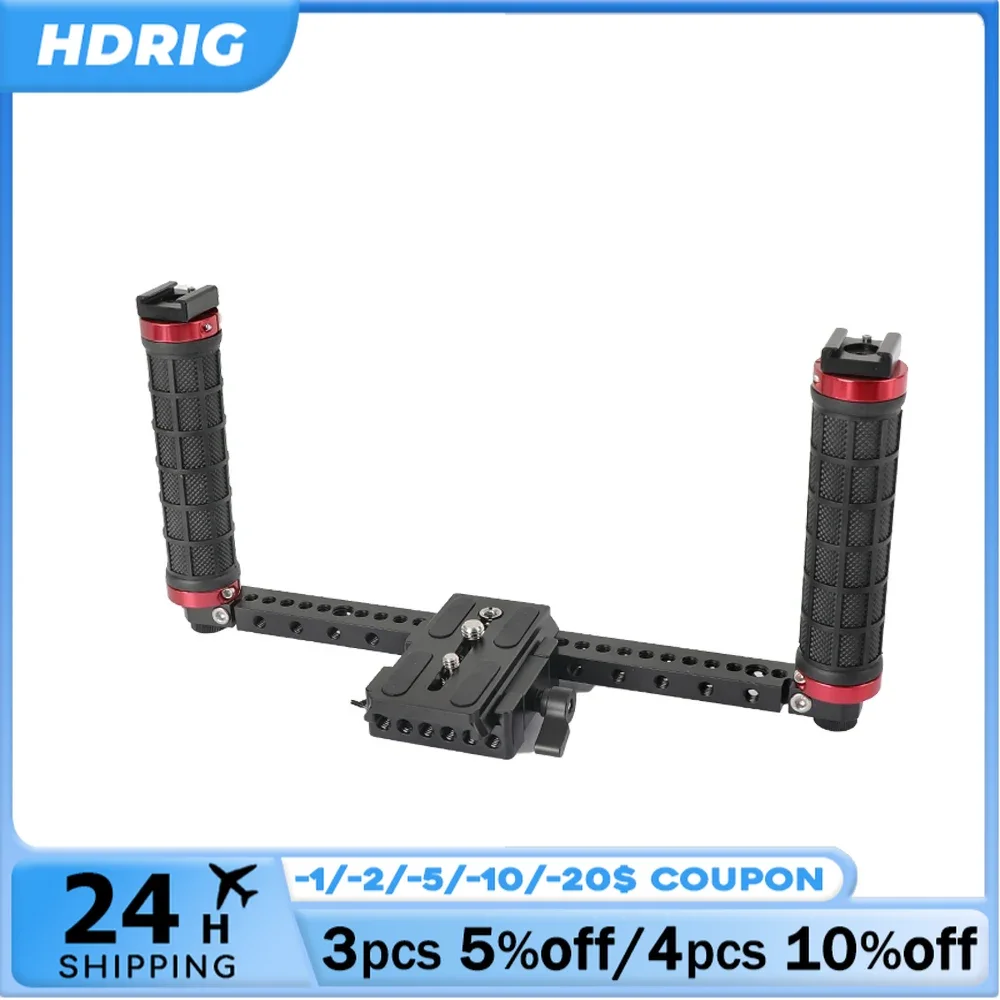 HDRiG Manfrotto Style Dual Handheld Stabilizer Camera Housings Tray Handheld Camera Rig With 2 Rubber Handle For Universal Dslr