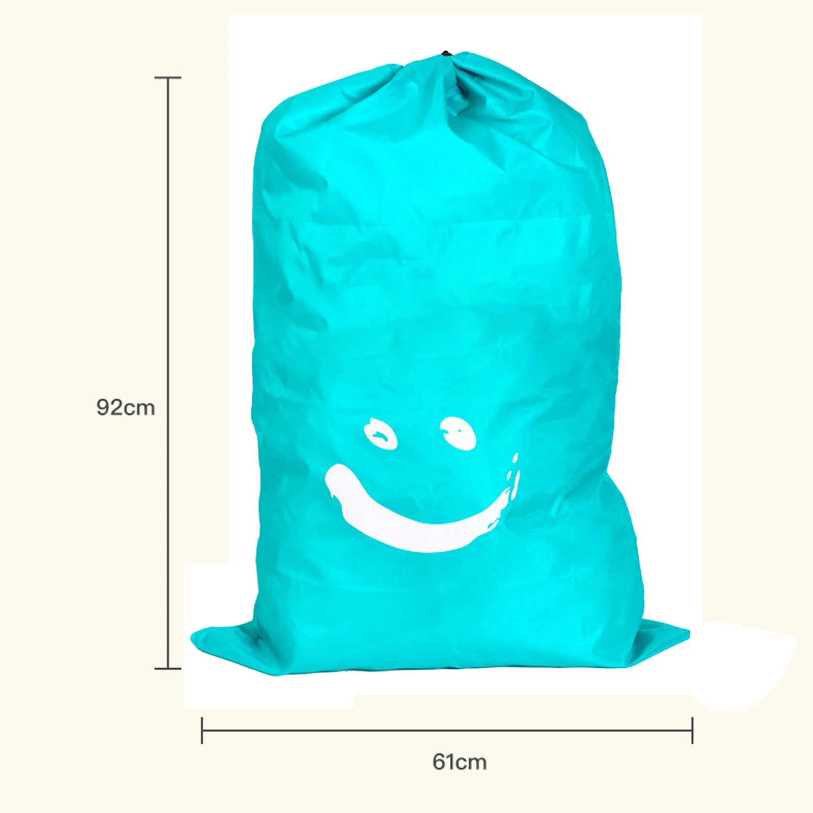 ZK20 Laundry Bag Nylon Drawstring Cylinder for Household Travel Dirty Clothes Quilt Books Storage Blue Smiling Face