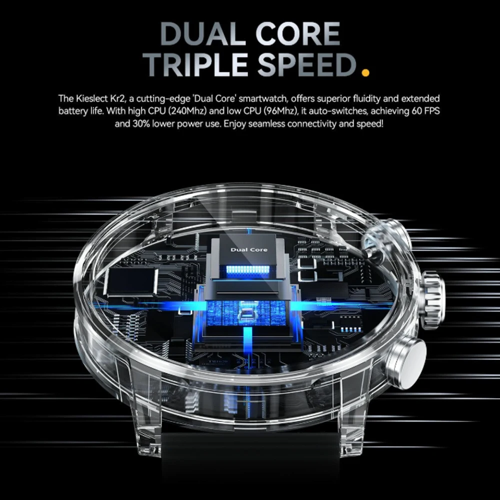 ساعة Kieslect Kr2 الذكية للاتصال بشاشة 1.43 بوصة FHD AMOLED مع AOD لجهاز Android iOS للتحكم عن بعد في الكاميرا ومتتبع اللياقة البدنية