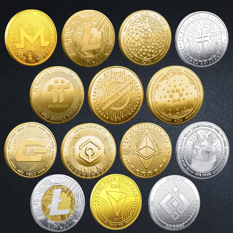 Bitcoin Crypto Dogecoin /Ethereum/Bitcoin/Litecoin/Ripple/Monero/EOS Coin Metal Gold Silver Cardano BTC Crypto CoinCollection