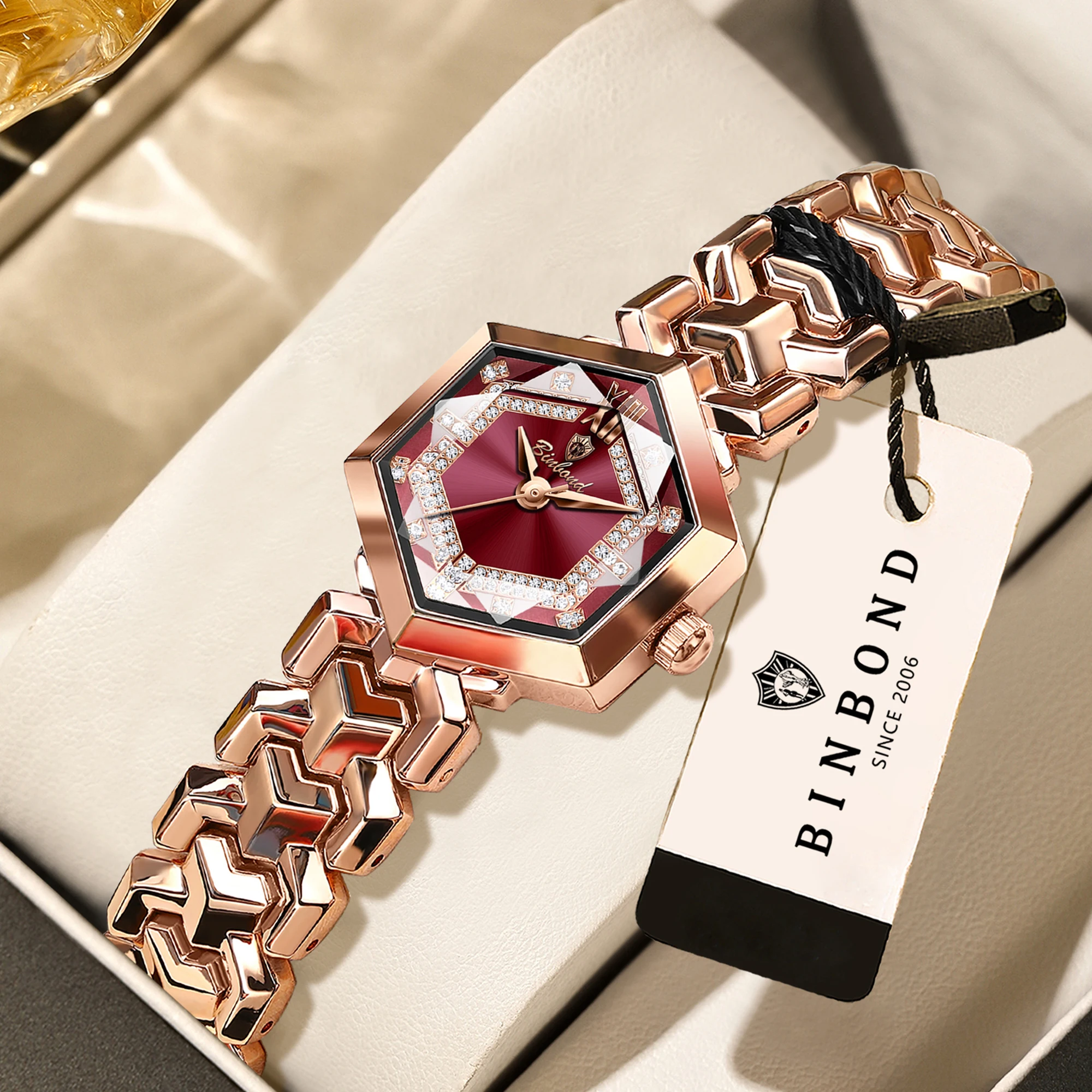 BINBOND Leichte Luxus-Quarzuhren für Damen, präzise, langlebige, wasserdichte Damenuhr, Business-Mode, lässige Armbanduhr, Reloj