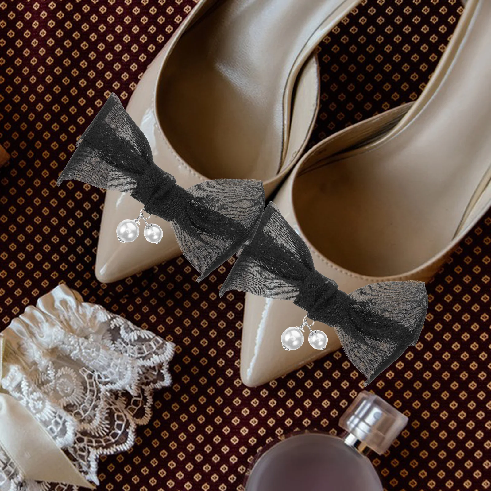 

Wedding Decor Bow Shoe Flower Clips Shoes Accessories for Women Detachable Black Charm Decoration Bride