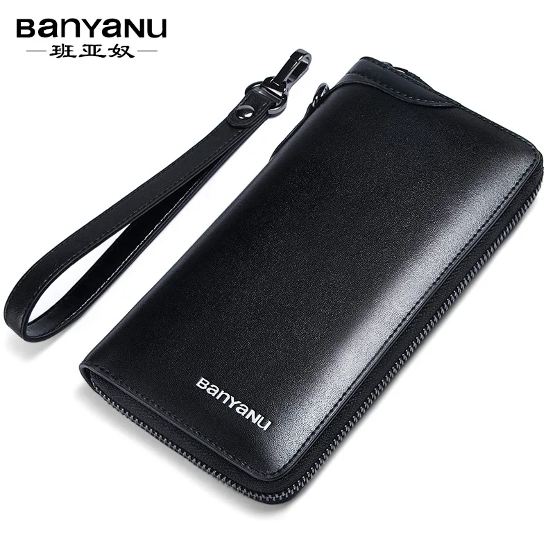 Genuine Leather Men wallet Long Vintage Bifold Men's Wallet Zipper Coin Purses Card Holders Money Clips Handbags