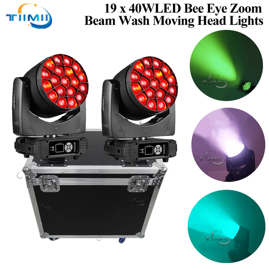 

2Pcs Bee Eye 19x40W Wash Moving Head Rgbw 4In1 LED Beam Zoom Moving head light Clay Paky bee eye Stage Light Flightcase 19x15w