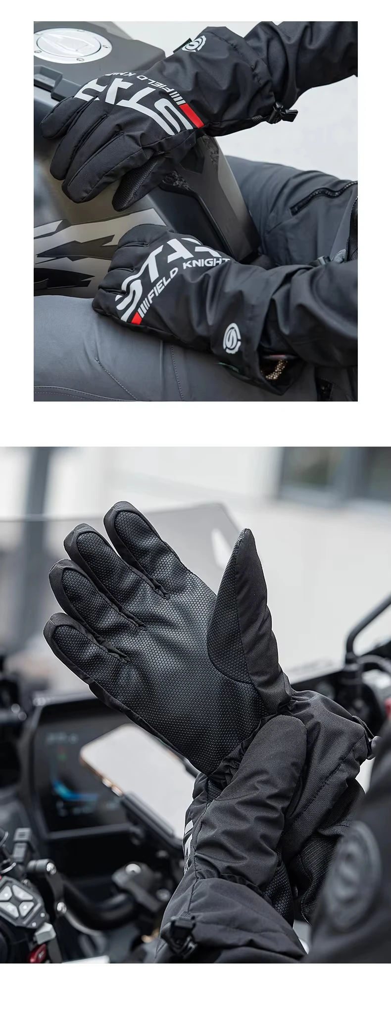 Vier-Jahreszeiten-wasserdichte Motorradhandschuhe, Touchscreen-kompatible, warme, regenfeste Handschuhüberzüge für Motorradreisen und Motorradfahren. – Detail 16