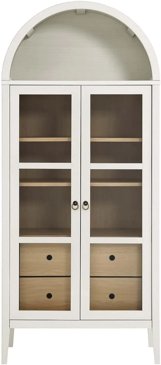 Modway Nolan Modern Farmhouse 71" Tall Arched Storage Display Cabinet in White Oak Wood Grain