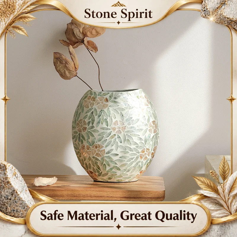 AhunderJiaz French Luxury Handmade Seashell Decorative Vase Creative Countertop Flower Planter Home Living Room Desktop Decor