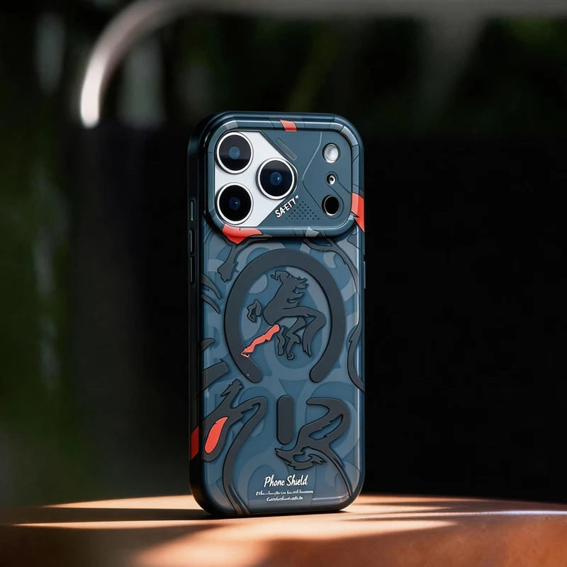Magnetische geometrische Graffiti-Hülle für MagSafe Case für iPhone 17 17Pro Max 16 Pro 15 Pro – Mattierte, kabellose Ladehülle mit Anti-Sturz-PC-Schutz