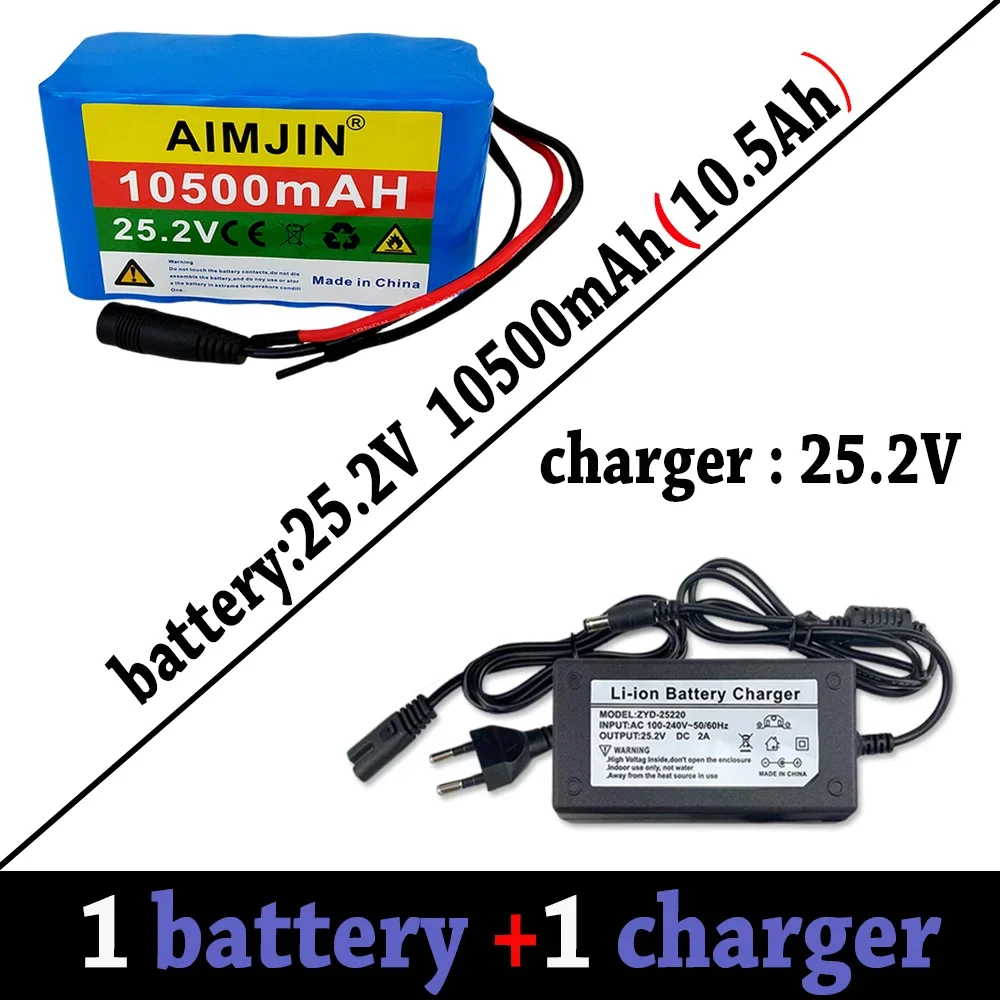 25.2V 10.5Ah 10500mAh 18650 Lithium Battery Pack 6S3P for Electric Bike Scooter Lawn Mower Toy Battery +25.2V 2A Charger