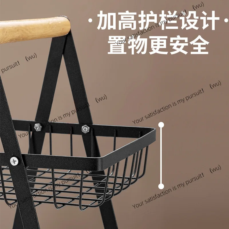 New wooden hand basket wrought iron multi-functional fruit basket kitchen multi-layer snack storage rack
