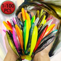 1-100pcs T Tail 70mm 90mm 120mm Shad Worm Soft Bait Artificial Bait Swimbait  Bait Wobbler Soft Baits Silicone Fishing Sports