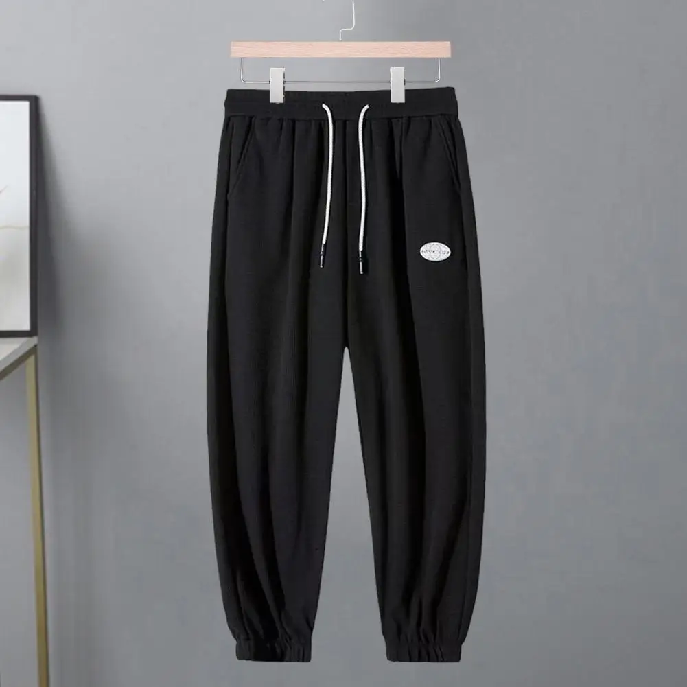 Solid Color Pants With Pockets Men's Spring/fall Street Style Sport Trousers With Side Pockets Drawstring Elastic Waist Plus