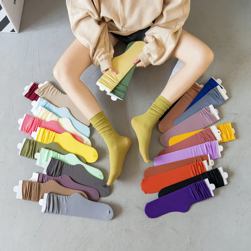 

Pairs Women Ice Thin Socks Loose 1 Calf Length Knee Socks Summer Nylon Soft Socks Japanese Fashion College Style Solid Color