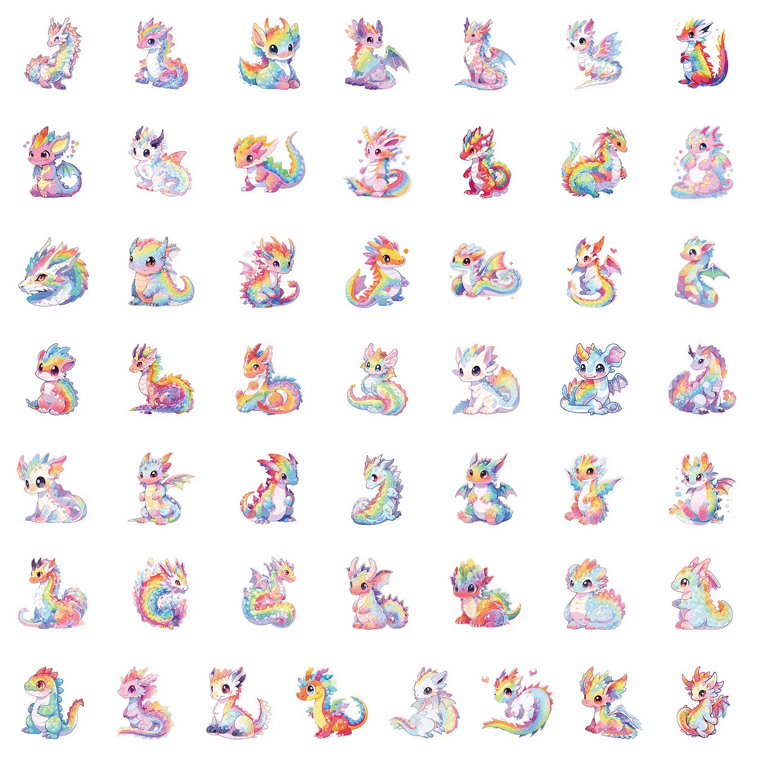 10/30/50PCS Cartoon Fantasy Rainbow Dragon Kawaii Cute Graffiti Decorative Phone Case Scrapbook Laptop Waterproof Decal Kids Toy