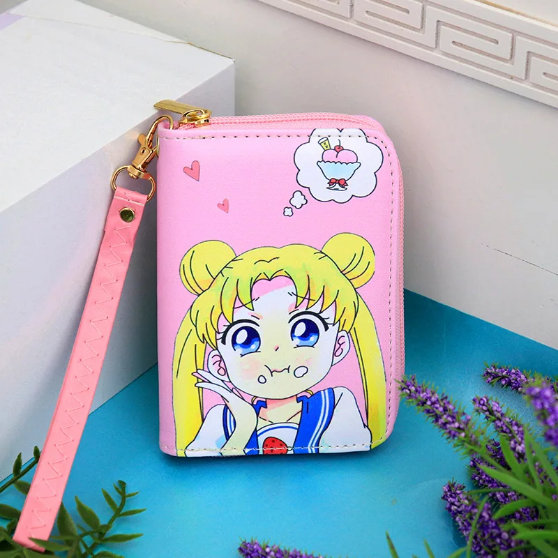 Anime Sailor Moon Kurze Geldbörse, Clutch, Mädchen-Geldbörsen, niedliche Geldbörse, Schlüsselanhänger, Kartenhalter, Geldbörse und Taschen, Geburtstagsgeschenk