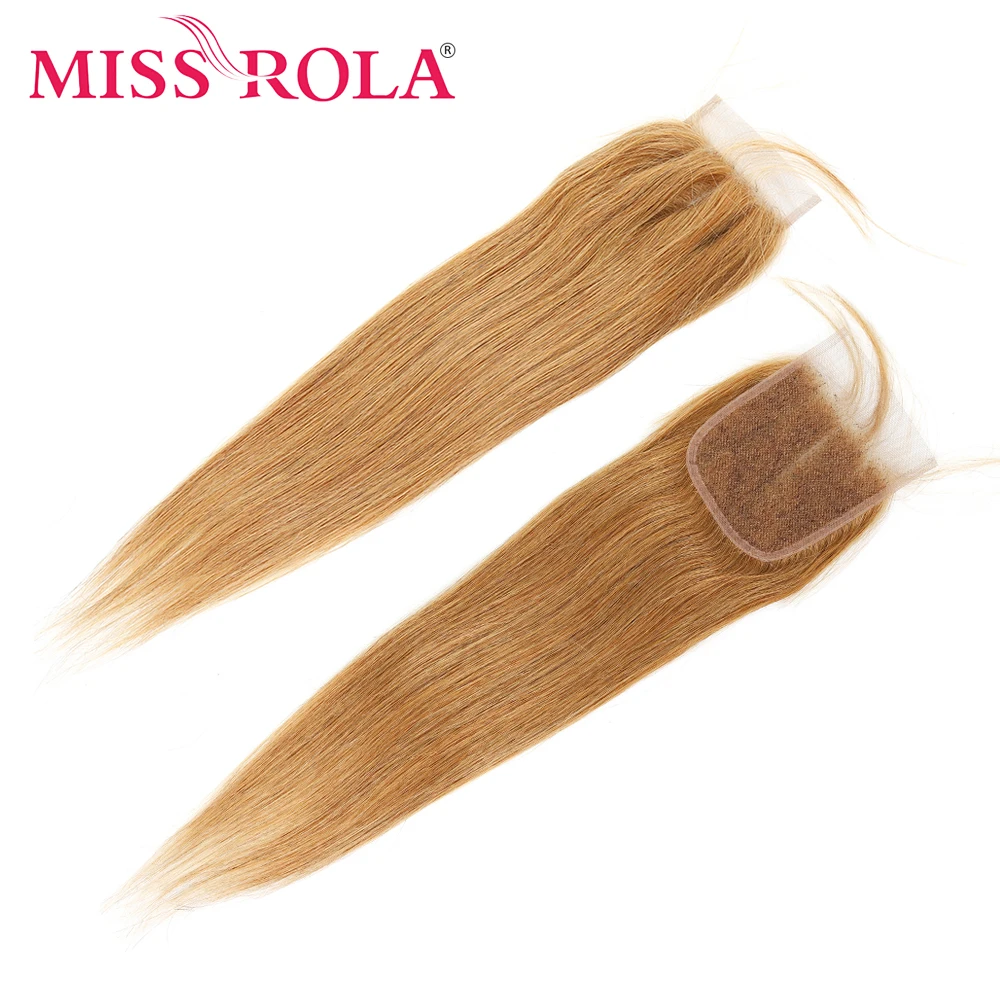 Miss Rola-Encerramento de Cabelo Liso Brasileiro, 100% Cabelo Humano, Cabelo Remy, Fechamentos de Renda 4x4, Marrom e Vermelho, 99J Highlight