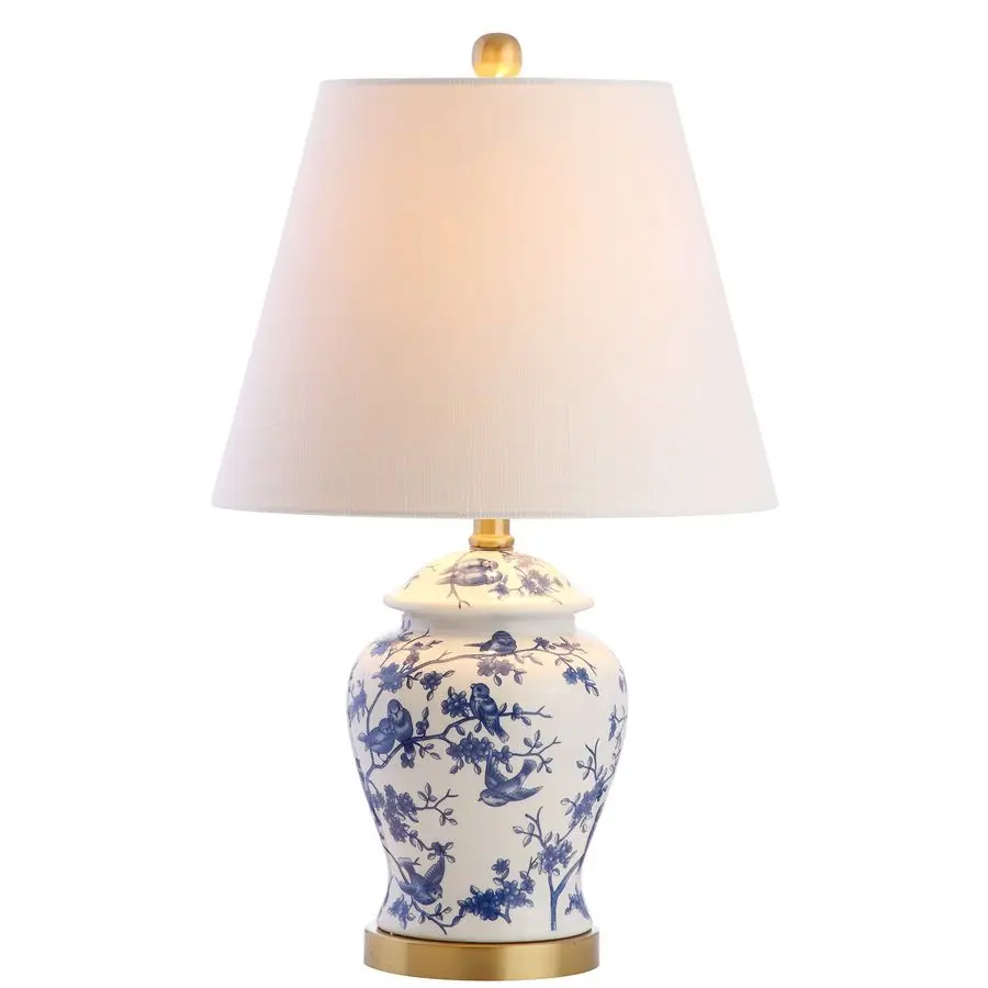 

Y JYL3005A 22 French Country Ginger Jar Table Lamp, Blue and White Chinoiserie Ceramic Bedside Lamp for Living Room, Traditional