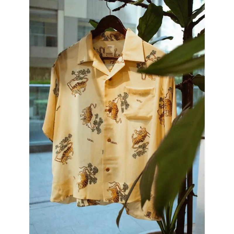 

Высококачественная шелковая рубашка с короткими рукавами VISVIM с тигровым узором для мужчин и женщин, модные традиционные универсальные рубашки