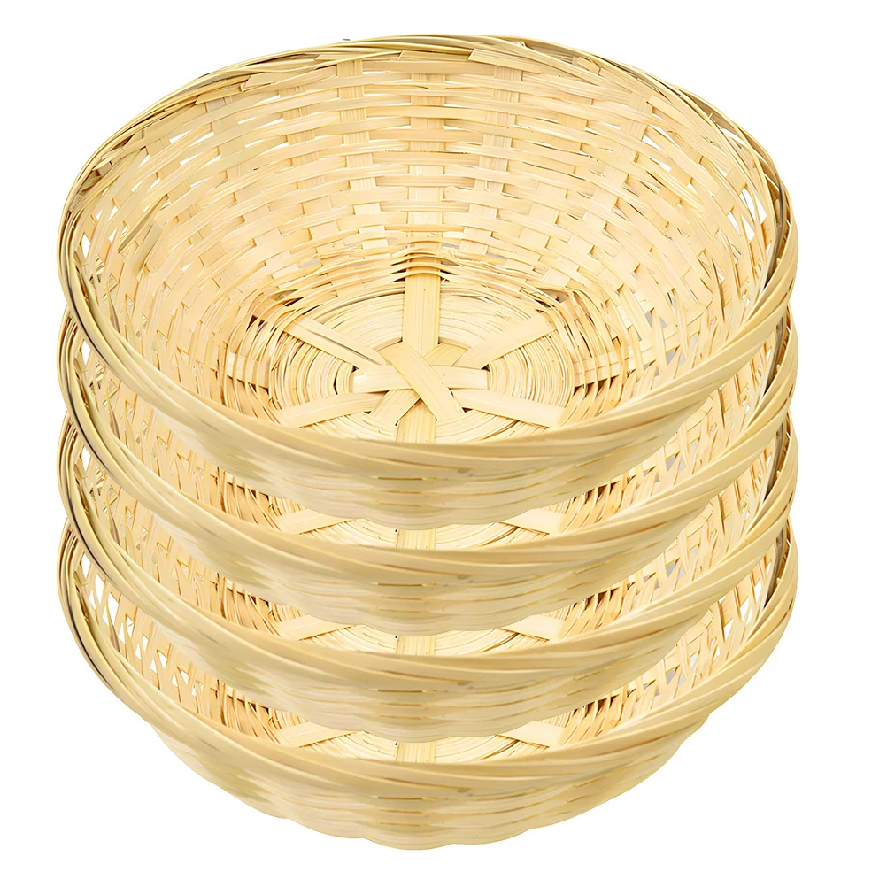 

4 Pcs Woven Basket Bamboo Fruit Plate Food Trays Storage Baskets Bowls Organizer