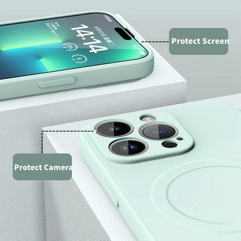 For Magsafe Magnetic Liquid Silicone Case For iPhone 16 15 Pro Max 14 13 12 Wireless Charge Camera Protection Shockproof Cover