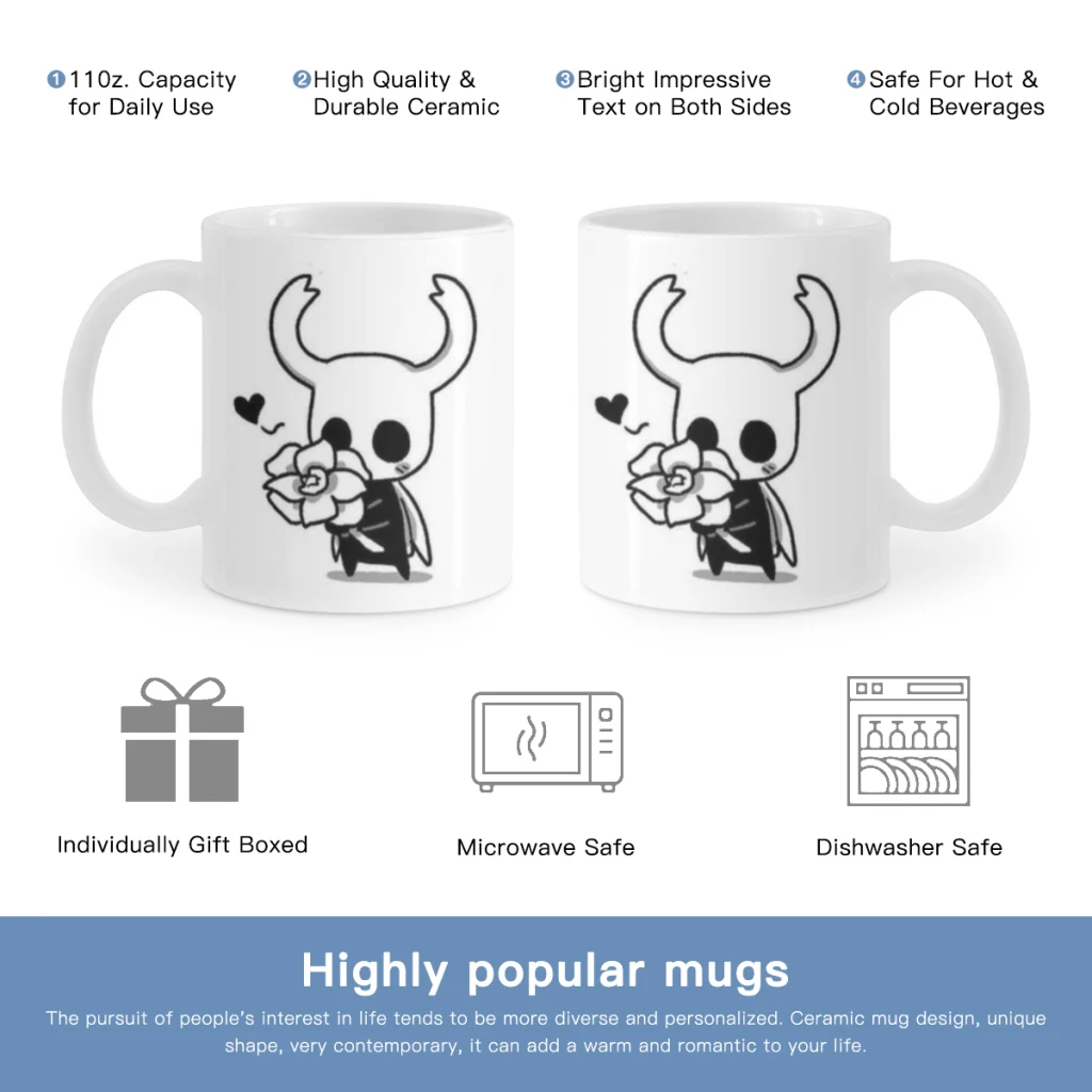 

Cartoon game hollow knight Mug 11oz Ceramic Coffee Mug Friends Birthday Gift Mug