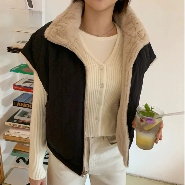 Women's Two-Sided Wearable Zipperless Sleeveless Vest Mink Design Autumn Winter New Style Commuter Style Fashionable Top