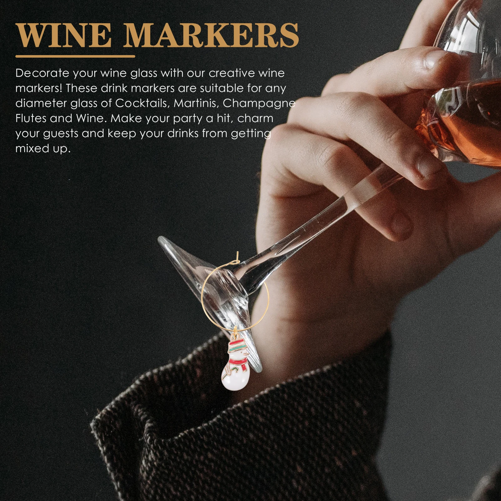 

12pcs Christmas Themed Wine Glass Markers Reusable Drink Tags For Parties Weddings Bars Ktv Family Eco-Friendly Zinc Alloy Glass