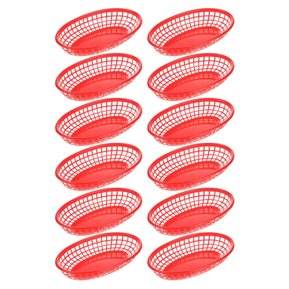 12Pcs Plastic French Fries Basket Boat-Shaped Food Basket Fruit Snacks Tray Fast Food Serving Plate French Fries Serving Tray