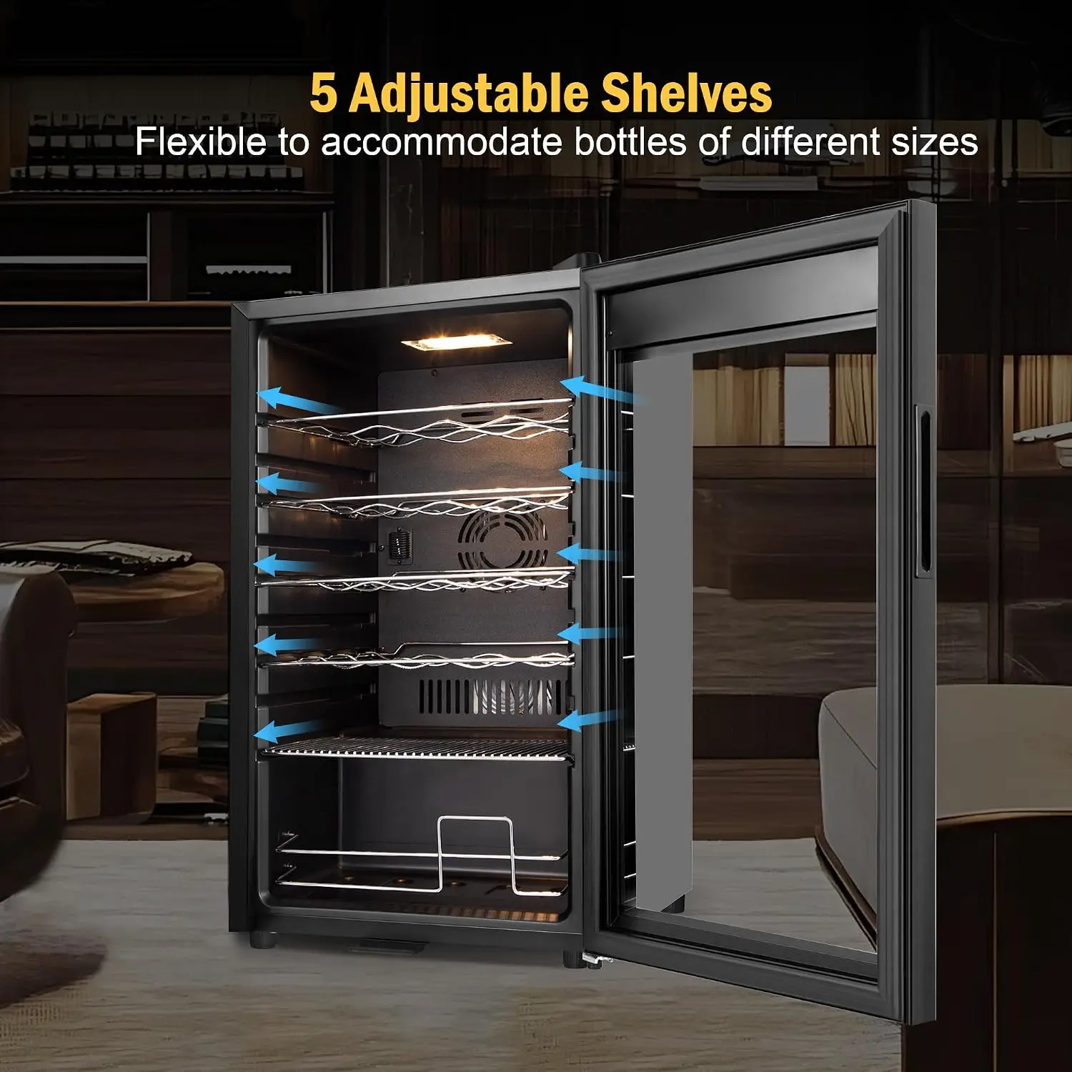 Wine Fridge 24 Bottles, Small Wine Cooler Refrigerator Freestanding with Digital Temperature Control Safety Lock, Frost, Custom - view 4