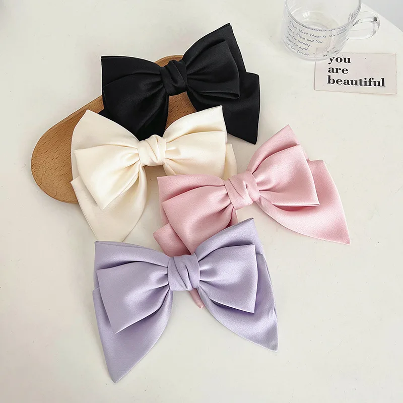 Fashionable Satin Barrette Bow Hairpin Hairclip For Woman Girls Back Head Slot Clip High Grade Mesh Red Headwear Hair Accessorie